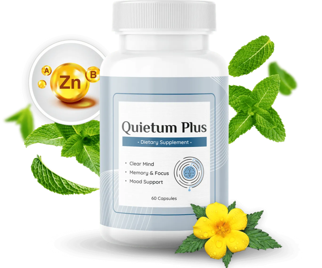 A high-resolution presentation of natural dietary supplement capsules formulated to support auditory health and clarity on a minimalist background.